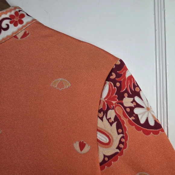 Vintage 1970s Paganne Dress by Gene Berk – Size 14 / M – Coral Floral - Picture 3 of 12